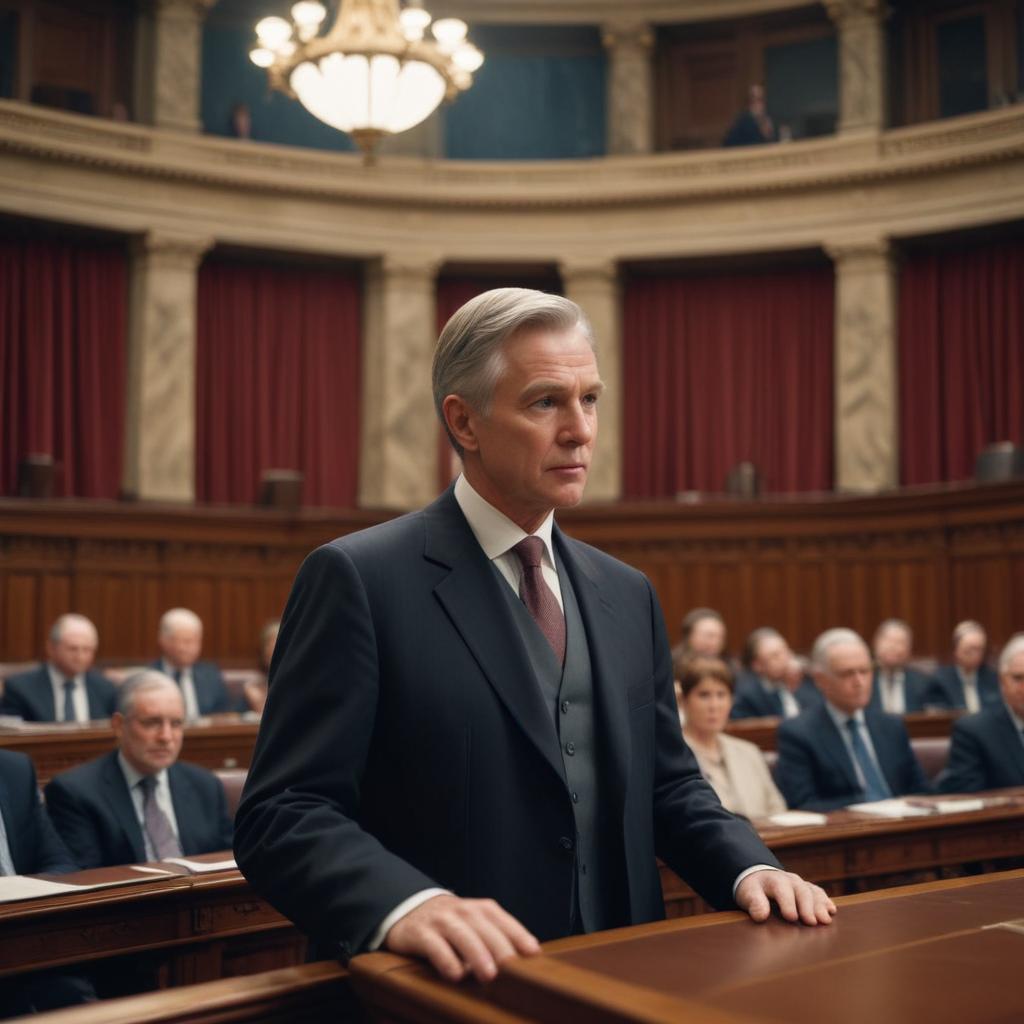 Сенатор обсуждает законопроекты на заседании парламента